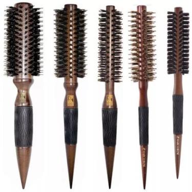 Imagem de Kit 5 escovas térmicas profissionais de madeira marco bon - MARCO BONI