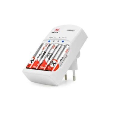 Imagem de Kit 4 Pilhas Palito AAA Recarregáveis Premium com Carregador Rápido Bi