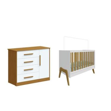 Imagem de Berço Guti 5x1 e Cômoda Charlo com sapateira Moveis Peroba , Branco Am