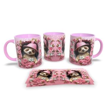 Imagem de Caneca Rosa de Porcelana Personalizadas Arte em 3D Animais (Preguiça)