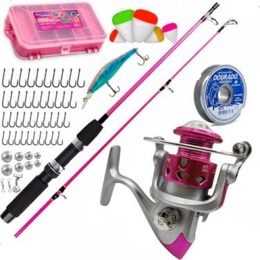 Imagem de Kit Pesca Rosa Molinete 3 Rolamento + Vara E Estojo - Maruri