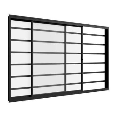Imagem de Janela Vitrô 2 Folhas Com Grade Horizontal 1,20m x 1m em Alumínio Pret