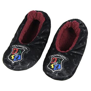 Imagem de Harry Potter Pantufas de Hogwarts Crest bordadas com sola antiderrapante para mulheres e homens (pequeno), Preto, P