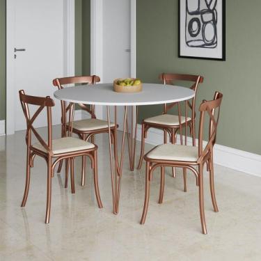 Imagem de Mesa com 4 Cadeiras Katrina Cobre Elen Hairpin 110cm Jantar Branca Bas