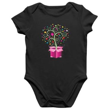 Imagem de Body Bebê Algodão Árvore Corações Caixa - Foca na Moda, Preto, M