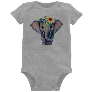 Imagem de Body Bebê Elefante E Flores - Foca na Moda, Cinza, P