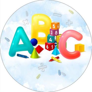 Imagem de Painel De Festa Redondo 1,50x1,50 - ABC Letras E Números Coloridos 001