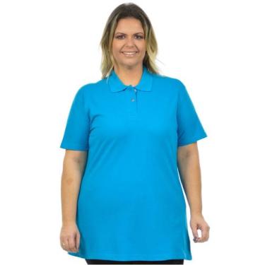 Imagem de Camisa polo piquet feminina plus size fenomenal, Azul turquesa, 52