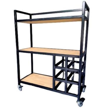 Imagem de Carrinho Bar com 3 Prateleiras e Colmeia para 6 Garrafas - Ferro em Pr