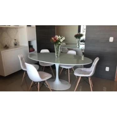 Imagem de Mesa de Jantar Tulipa Saarinen Oval 140x90 cm Laqueada + Vidro - Perso