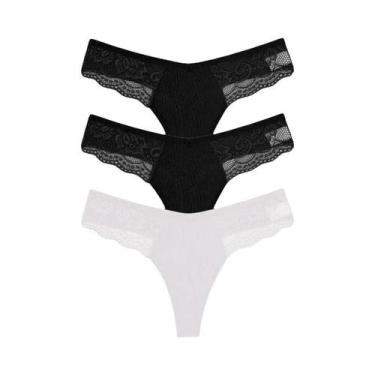 Imagem de Calcinhas Tangas de Renda e Algodão - 3 Peças - Cintura Baixa, S, Conj