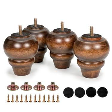 Imagem de Vilanca Conjunto de 4 pernas de móveis de madeira de 10 cm de substituição de sofá marrom redondo de madeira maciça pés para poltrona, sofá, armário, cômoda, suporte de TV otomano, pernas de cama com