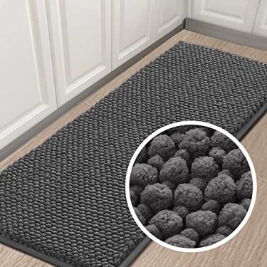 Imagem de Turquoize Tapete de corredor de banheiro grande antiderrapante tapete de banheiro felpudo tapete de chuveiro extra longo tapete de área de chenille cinza tapete de banho corredor tapetes de cozinha tapetes de banho laváveis para banheiro, 59 x 20 polegadas, cinza