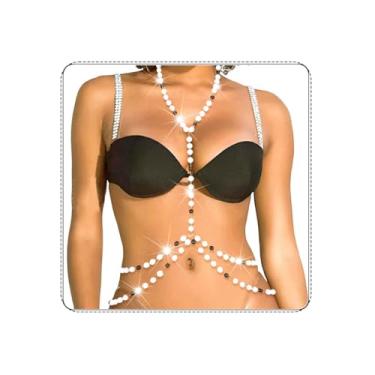 Imagem de Cosydays Corrente feminina de pérola no peito de ouro, corrente de sutiã de biquíni em camadas de praia, corrente moderna para vestido