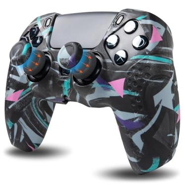 Imagem de WC GripZ – Capa de controle de silicone antiderrapante para PlayStation 5 da Wicked Cushions | Capa protetora extra aderente com designs elegantes | Inclui 2 capas para polegar | Preto dos anos 90