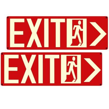 Imagem de (Pacote com 2) Placa de saída fotoluminescente vermelha - Alumínio -35 x 12 x 0,04 (2 unidades), com fita autoadesiva forte (pacote com 2)