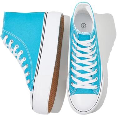 Imagem de FRACORA Tênis feminino de lona de cano alto branco e preto com cadarço, Lago azul, 35