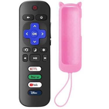 Imagem de SOTATOO Controle remoto de substituição para Roku TV com capa protetora macia rosa (brilha no escuro), controle remoto universal para Smart TVs TCL Roku/Hisense Roku/Onn Roku/Sharp Roku/Element