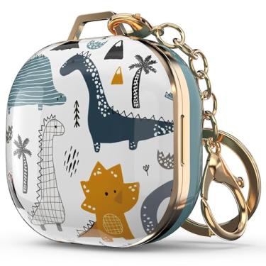 Imagem de wenew Capa para Galaxy Buds 2/Galaxy Buds Pro/Galaxy Buds Live, capa dura com estampas fofas com clipe de chaveiro para meninas, crianças, mulheres e homens (Dino)