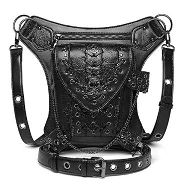 Imagem de Bolsa de cintura, pochete de motocicleta, bolsa para coxa, quadril, bolsa mensageiro, de couro, bolsa de ombro, carteira, bolso, Preto 104, Medium, Punk