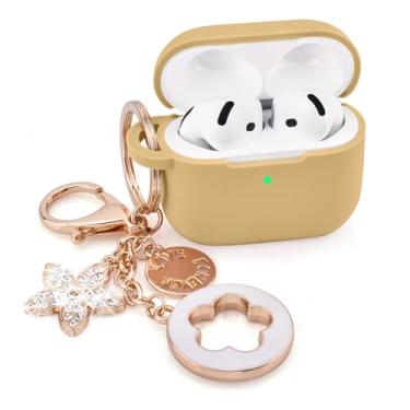 Imagem de Capa compatível com Apple Airpods 4 - VISOOM Airpods 4 capas 2024 capa feminina de silicone antiqueda iPods 4 fones de ouvido acessórios sem fio capas de carregamento meninas chaveiro brilhante para