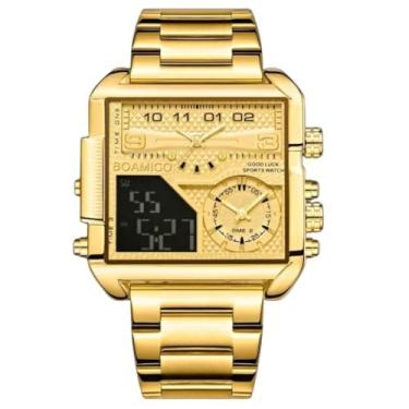 Imagem de Relógio Masculino "Golden Winner" em Aço Inoxidável Banhado a Ouro, Visor Quadrado 42mm, Pulseira 22cm – Display Duplo Analógico e Digital, Multifuncional e Sofisticado – Acompanha Caixa Premium