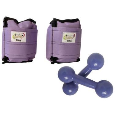 Imagem de Kit Tornozeleira 6KG Nylon Lilás + Halteres 6KG Lilás - Exercise Sport
