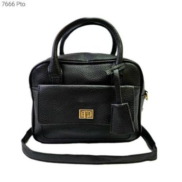 Imagem de Bolsa Feminina estilo Baú de Mão / Transversal 7666 - H2 Bolsas, Preto
