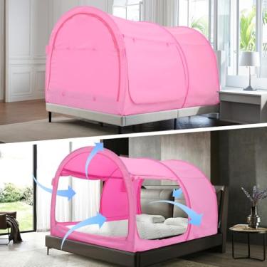 Imagem de Alvantor Barracas de dossel para cama, sonho, privacidade, espaço, tamanho duplo, tendas de dormir internas, pop-up, armação portátil, cortinas respiráveis rosa (Não incluído) Reduzindo a luz
