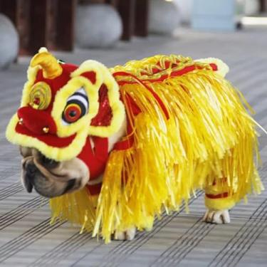 Imagem de Roupas para cães halloween roupas engraçadas para cães de ano novo animal de estimação traje chinês dança do dragão leão cão dança roupas vermelhas cães ou gatos halloween, m