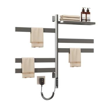 Imagem de JSDQQG Toalheiro Elétrico Aquecido Com Suporte De Armazenamento, Suporte Giratório Para Toalhas, Suporte De Secagem De Parede, Aquecedor De Toalhas De Aço Inoxidável, 5 Barras Com Temporizador Integ