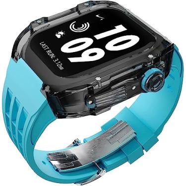Imagem de VELORE Pulseira de borracha transparente transparente com flúor esportivo, para Apple Watch 8 7 6 5 4 SE 44 mm 45 mm Ultra 49 mm, capa de cristal de policarbonato rígido de reposição para homens e