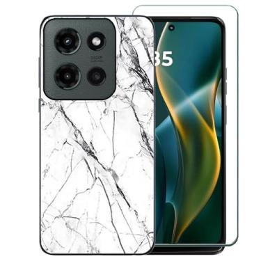 Imagem de Ranyi Capa para celular Moto G Power 2025 com protetor de tela, capa de gel de borracha de silicone TPU flexível ultrafina com design de mármore para smartphone Motorola Moto G Power 5G (2025) de 6,8