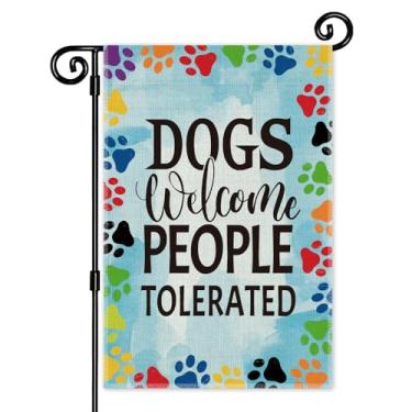 Imagem de JMYROG Dogs Welcome People Tolerated Garden Flag, Pet Lover Yard And Alpendre, Outdoor Home Decor Dupla Face Yard Flags Banner para Quintal Pátio Gramado, Presentes para Amantes de Cães para Mulheres,