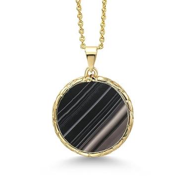 Imagem de Gem Stone King Colar com pingente de pedra labradorita redonda para mulheres (pedra de 19 mm, com corrente ajustável de 50 cm), Metal