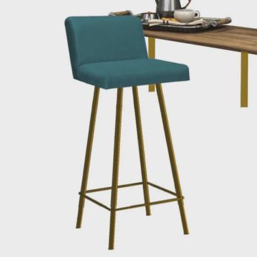 Imagem de Kit Mesa Suspensa de Parede Fixa mdf Preto + 1 Banqueta Lexi Ferro Dourado Suede Azul Turquesa - Ahazzo Móveis