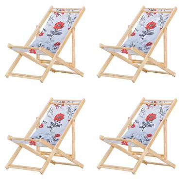 Imagem de Kit 4 Cadeira Espreguiçadeira Dobrável S-b-cinza Floral