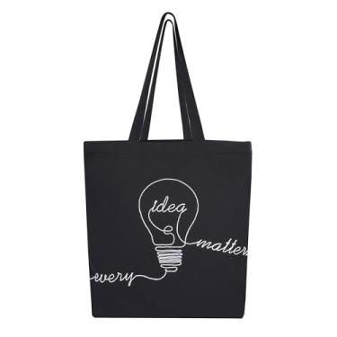 Imagem de SKAPADORO Sacola de lona com zíper 100% algodão, bolsas para viagens, faculdade, praia, compras, mercearia, fácil de lavar, bolsa de ombro moderna para o dia a dia (ideia), Multicolorido