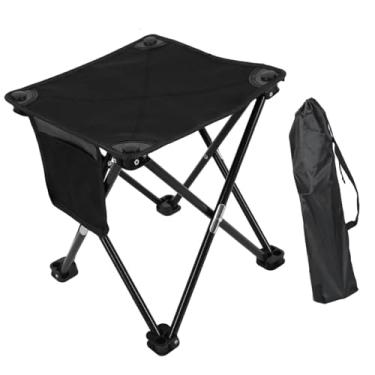 Imagem de Pegciuho Padrincos dobráveis ​​do banquinho de acampamento com descanso de pé reclinável de bolsa de transporte para a praia de viagem, Preto