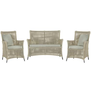 Imagem de Jogo Sofá e 2 Poltronas de Área Igapó Alumínio Pintura Preta Corda Náutica Estofado 3 Trama