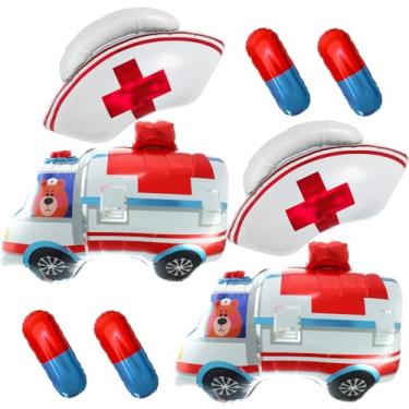 Imagem de 8 peças para decoração de ambulância boné vermelho de enfermeira balões de ambulância balão médico de emergência paramédico para festa de aniversário de ambulância festa de enfermeira semana festa