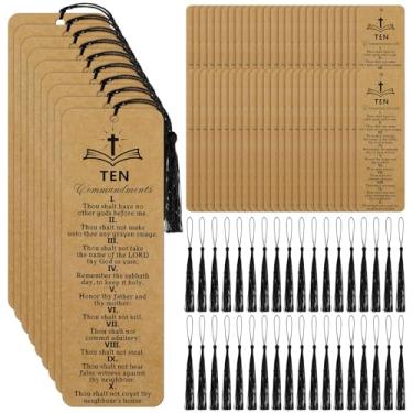 Imagem de Skyygemm 120 marcadores de livro com dez mandamentos com borla, versículo bíblico, marcadores religiosos, marcadores cristãos, retrô, papel kraft, artigos inspiradores para igreja, para mulheres e