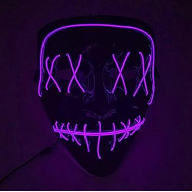 Imagem de JIAOZI Máscara de Halloween, máscara de LED iluminada, máscara assustadora para festivais, cosplay, fantasia de Halloween, festas de baile de máscaras (roxa), G