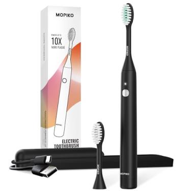 Imagem de MOPIKO Escova de dentes elétrica sônica para adultos – Tipo C recarregável portátil 3 modos Escova de dentes elétrica sônica preta com kit de viagem