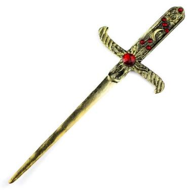 Imagem de Athame Metal Dourado Envelhecido 19 cm Pedras Vermelhas - Lua Mística 