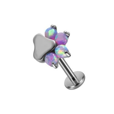 Imagem de 16 g Opala Dog Paw Print Labret Stud Piercing Tiny CZ G23 Titanium Flat Back Cartilage Tragus Conch Helix Stud Earrings Lip Monroe para mulheres ou homens, 6, Titânio, Sem Pedra Preciosa