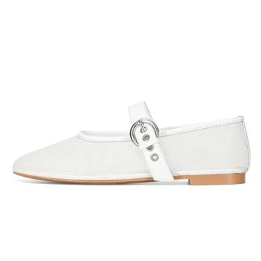 Imagem de MICIFA Sapatilhas femininas de malha leopardo bico redondo Mary Jane fivela sapatilha outono confortável casual sapatos sociais, Malha branca, 40 BR