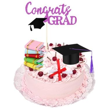 Imagem de Lineshading 8 Pcs Class of 2025 Congrats Grad Cake Topper Diploma Book 2025 Graduation Cake Decoration for 2025 High School College Graduation Celebration Party Supplies(Purple)