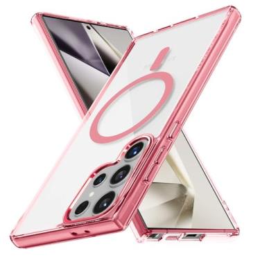 Imagem de Capa de celular magnética transparente de luxo para Samsung S25 S24 Ultra S23 Plus A55 A35 Capa de carregamento sem fio, rosa, para Galaxy S25Plus