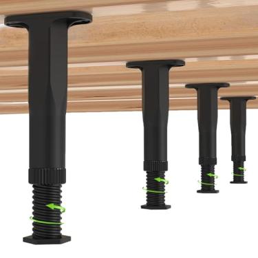 Imagem de Tuklye 4 peças de pernas de suporte de cama ajustáveis, preto, plástico, redondo, 18 cm 34 cm, para estrutura de cama, armário e móveis de madeira